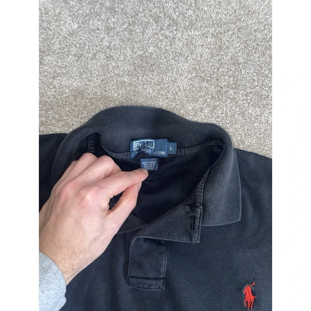 Polo Ralph Lauren Solid Black Polo Shirt Soft‎ Cotton Red Pony Mens Large Read